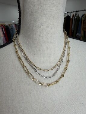 Ana Luisa Gold & Silver Paperclip Chain Necklace Stack - Three Necklaces.